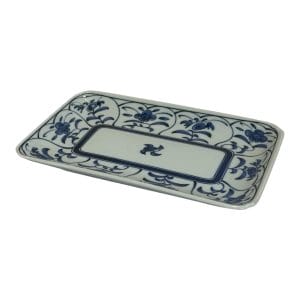 Fuente rectangular de porcelana - diseño de flores en azul cobalto