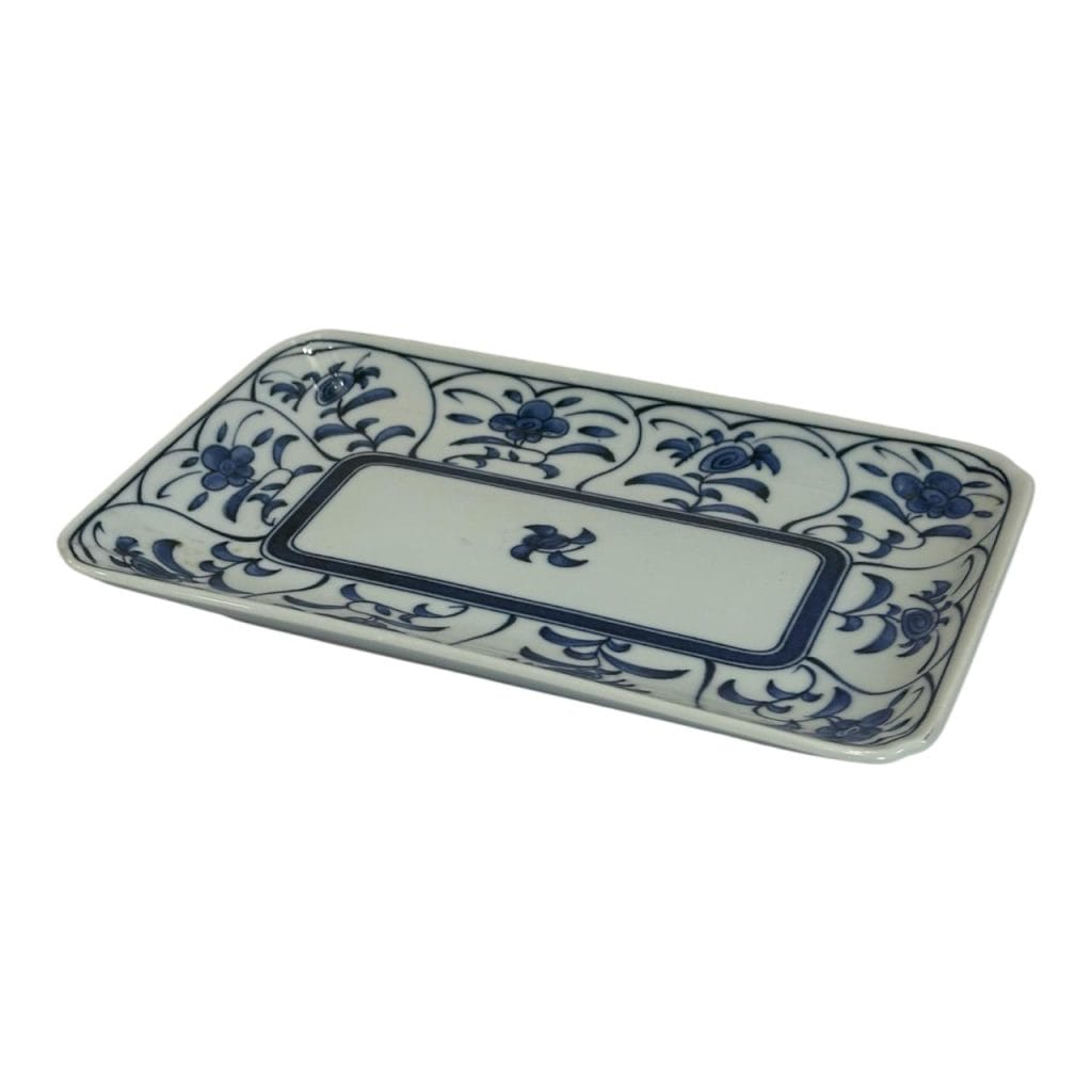 Fuente rectangular de porcelana - diseño de flores en azul cobalto