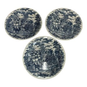 Set de 3 platos de loza Oxford (Brasil) diseño vintage azul