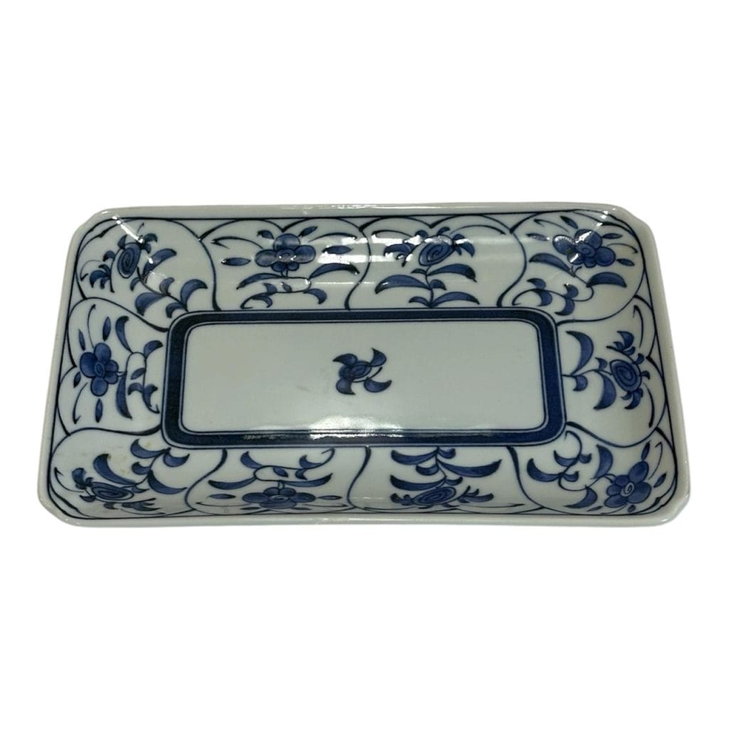 Fuente rectangular de porcelana - diseño de flores en azul cobalto - Imagen 2