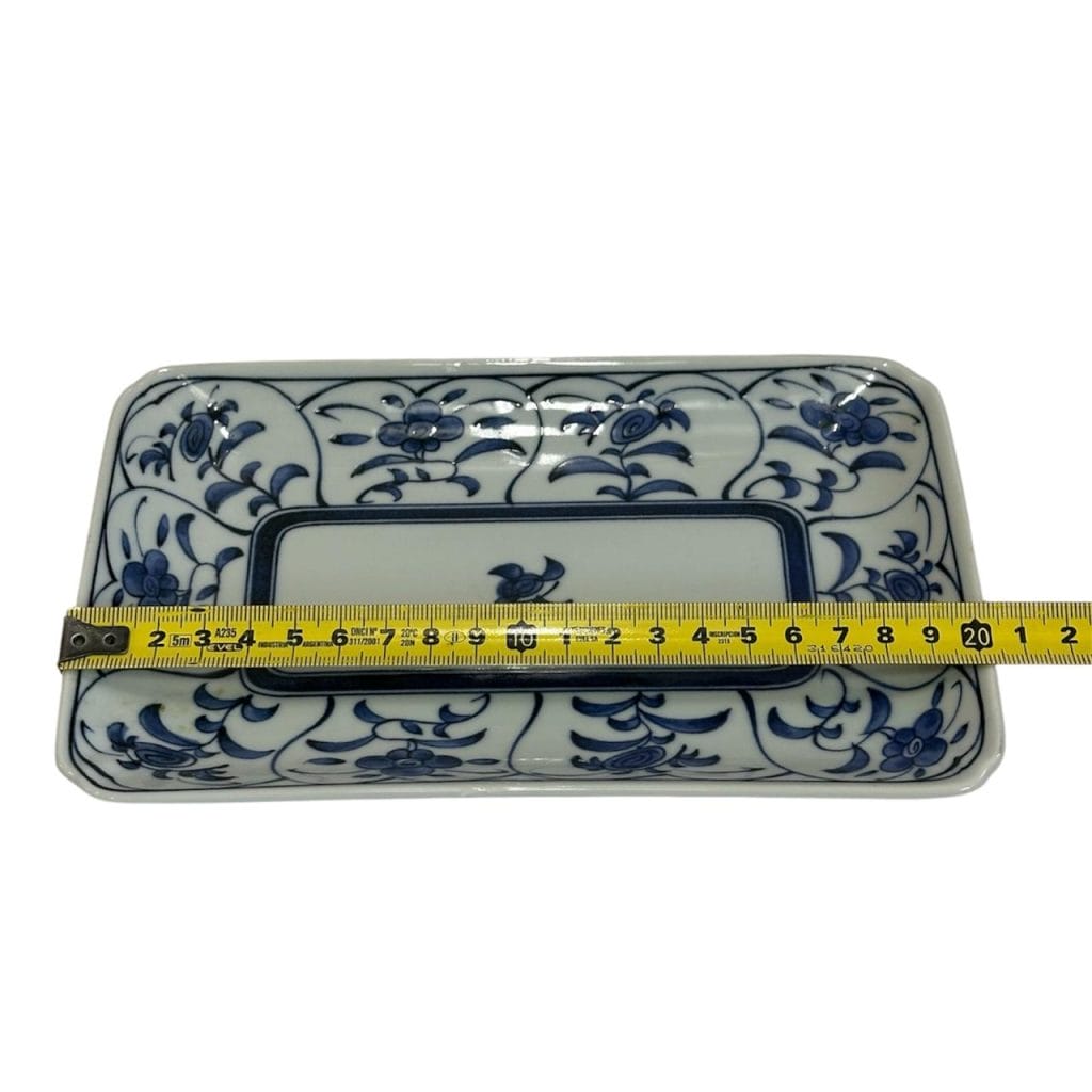 Fuente rectangular de porcelana - diseño de flores en azul cobalto - Imagen 4