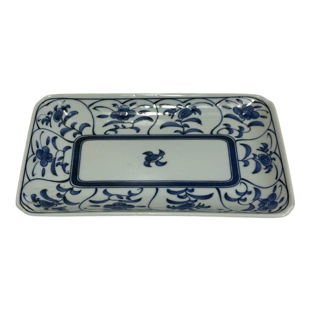 Fuente rectangular de porcelana - diseño de flores en azul cobalto - Imagen 5