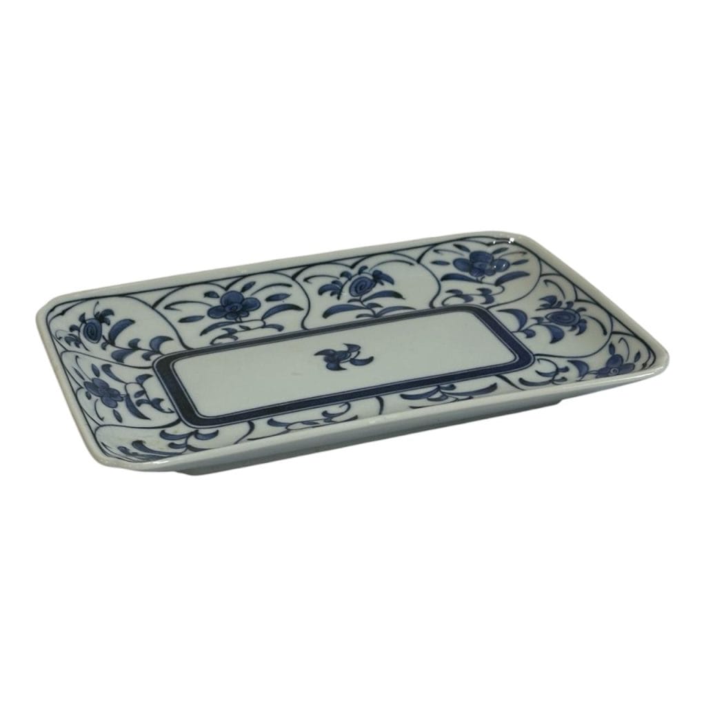 Fuente rectangular de porcelana - diseño de flores en azul cobalto - Imagen 6