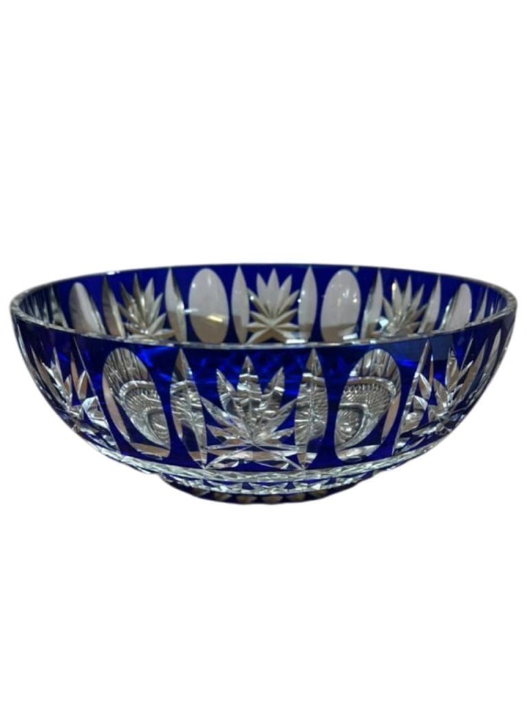 FUENTE DE CRISTAL CHECOSLOVACO AZUL TALLADO