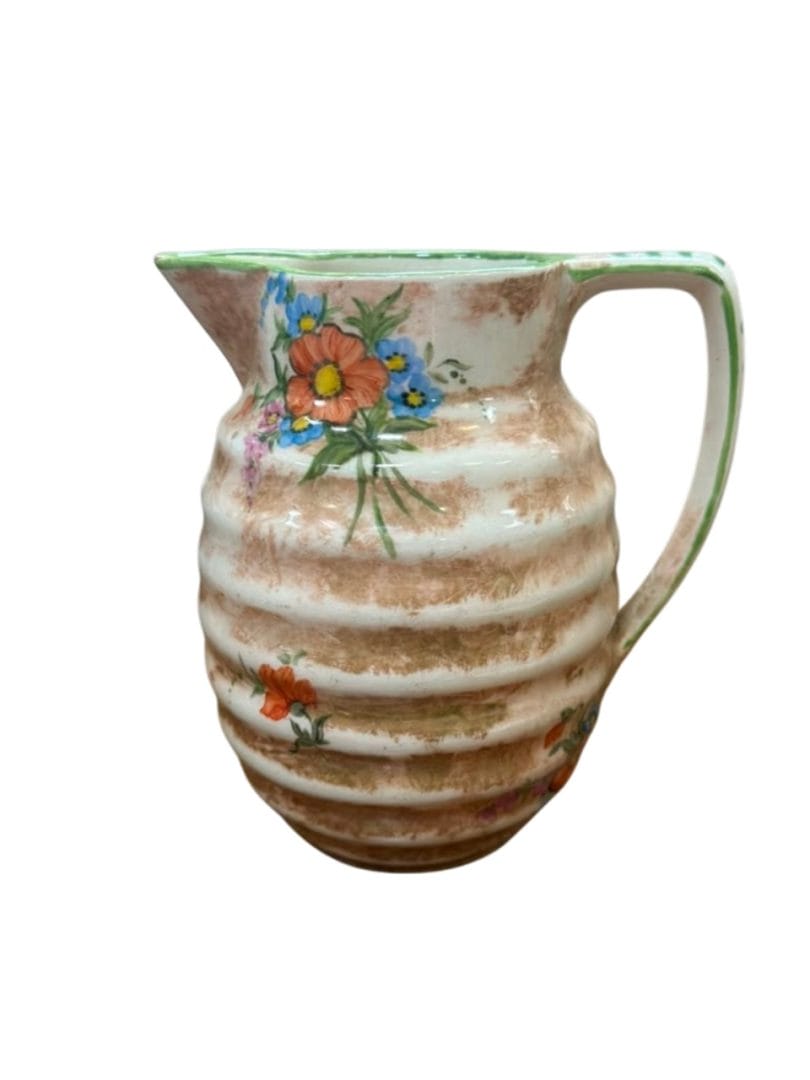 Jarra de cerámica vintage con motivos florales