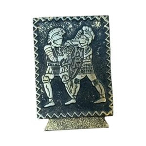 Clip / pinza portapapeles vintage de metal con escena medieval