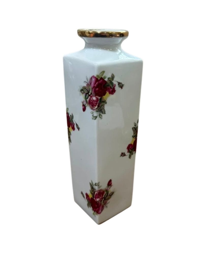 Florero de porcelana Tsuji con motivos florales y borde dorado
