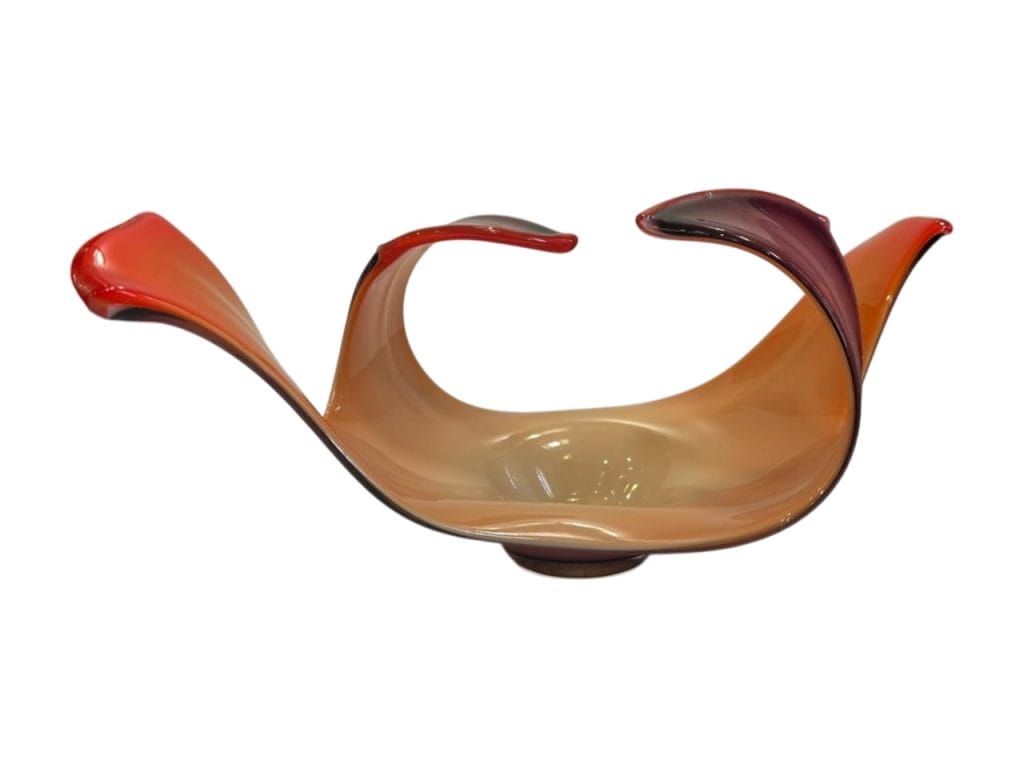 CENTRO DE MESA / FUENTE DE VIDRIO ARTESANAL NARANJA ESTILO MURANO