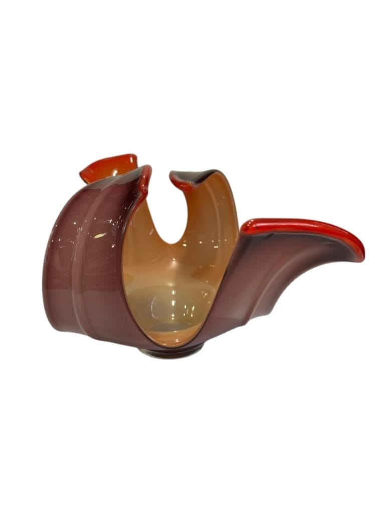 CENTRO DE MESA / FUENTE DE VIDRIO ARTESANAL NARANJA ESTILO MURANO - Imagen 2