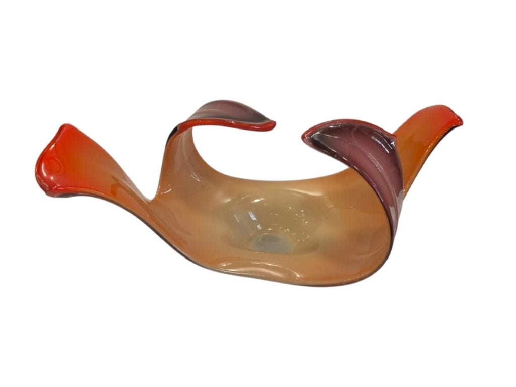 CENTRO DE MESA / FUENTE DE VIDRIO ARTESANAL NARANJA ESTILO MURANO - Imagen 3