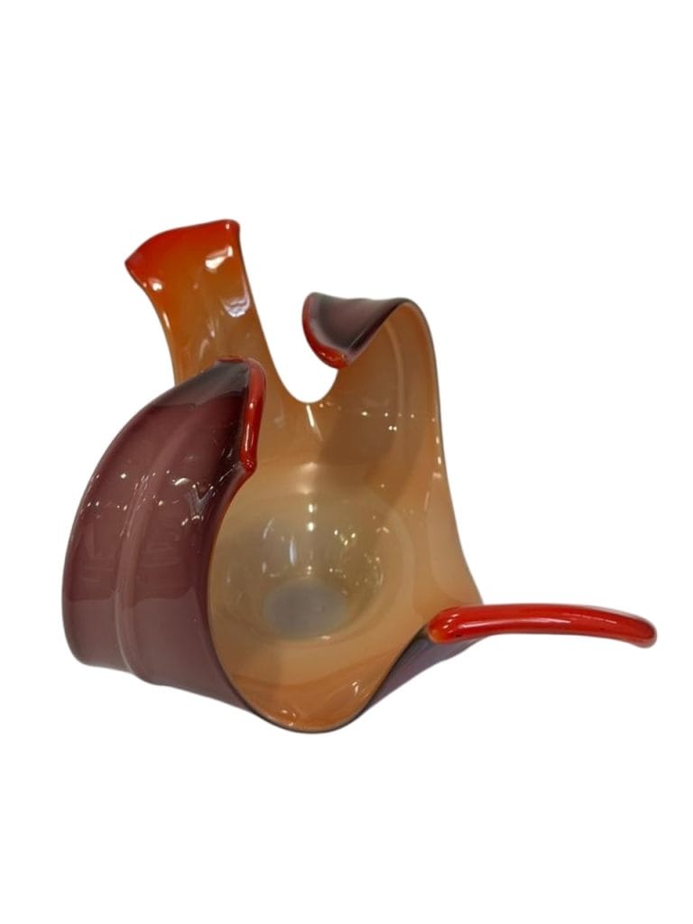 CENTRO DE MESA / FUENTE DE VIDRIO ARTESANAL NARANJA ESTILO MURANO - Imagen 4