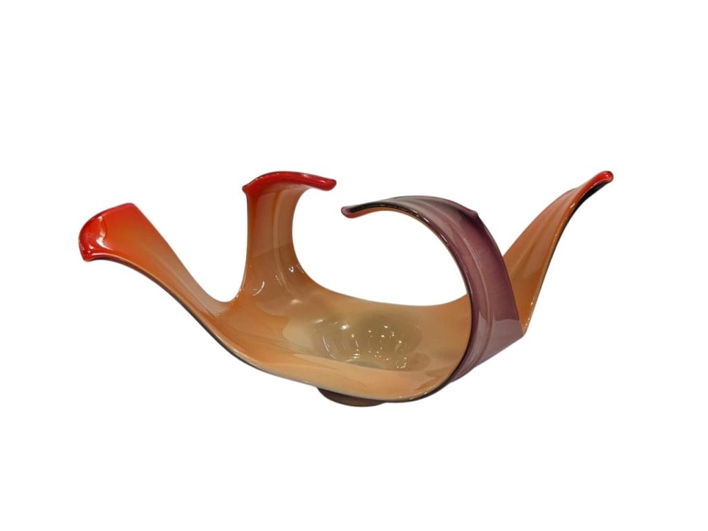 CENTRO DE MESA / FUENTE DE VIDRIO ARTESANAL NARANJA ESTILO MURANO - Imagen 6