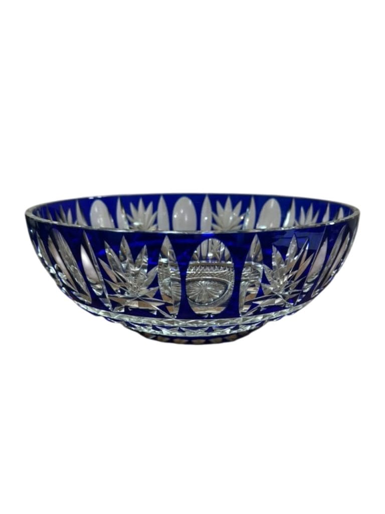 FUENTE DE CRISTAL CHECOSLOVACO AZUL TALLADO - Imagen 2