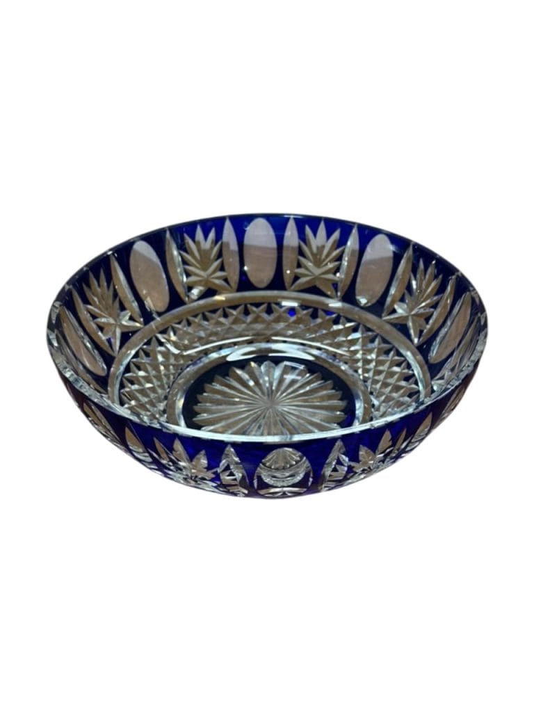 FUENTE DE CRISTAL CHECOSLOVACO AZUL TALLADO - Imagen 3