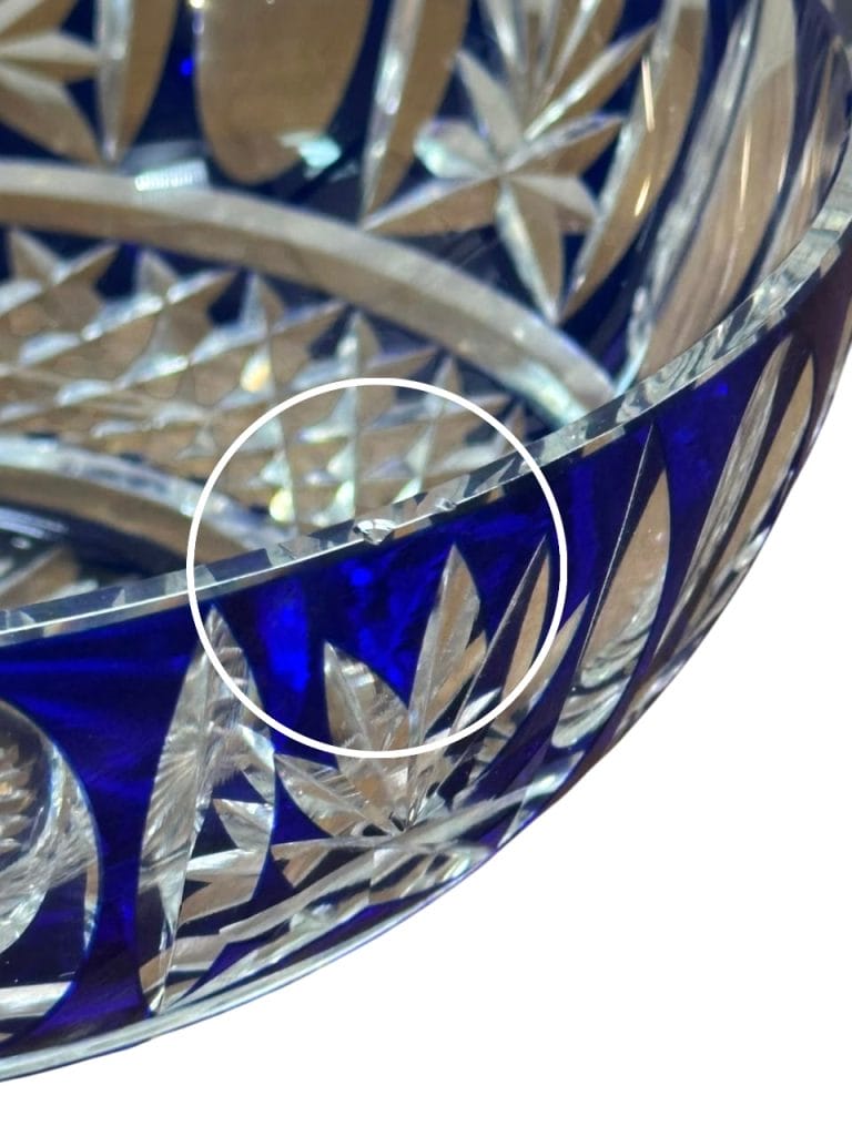 FUENTE DE CRISTAL CHECOSLOVACO AZUL TALLADO - Imagen 8