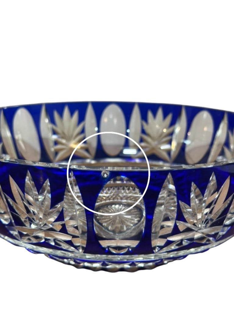 FUENTE DE CRISTAL CHECOSLOVACO AZUL TALLADO - Imagen 10