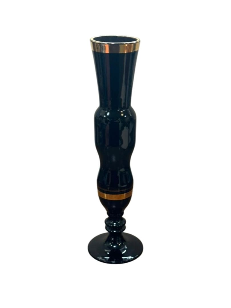 Florero vintage de vidrio negro