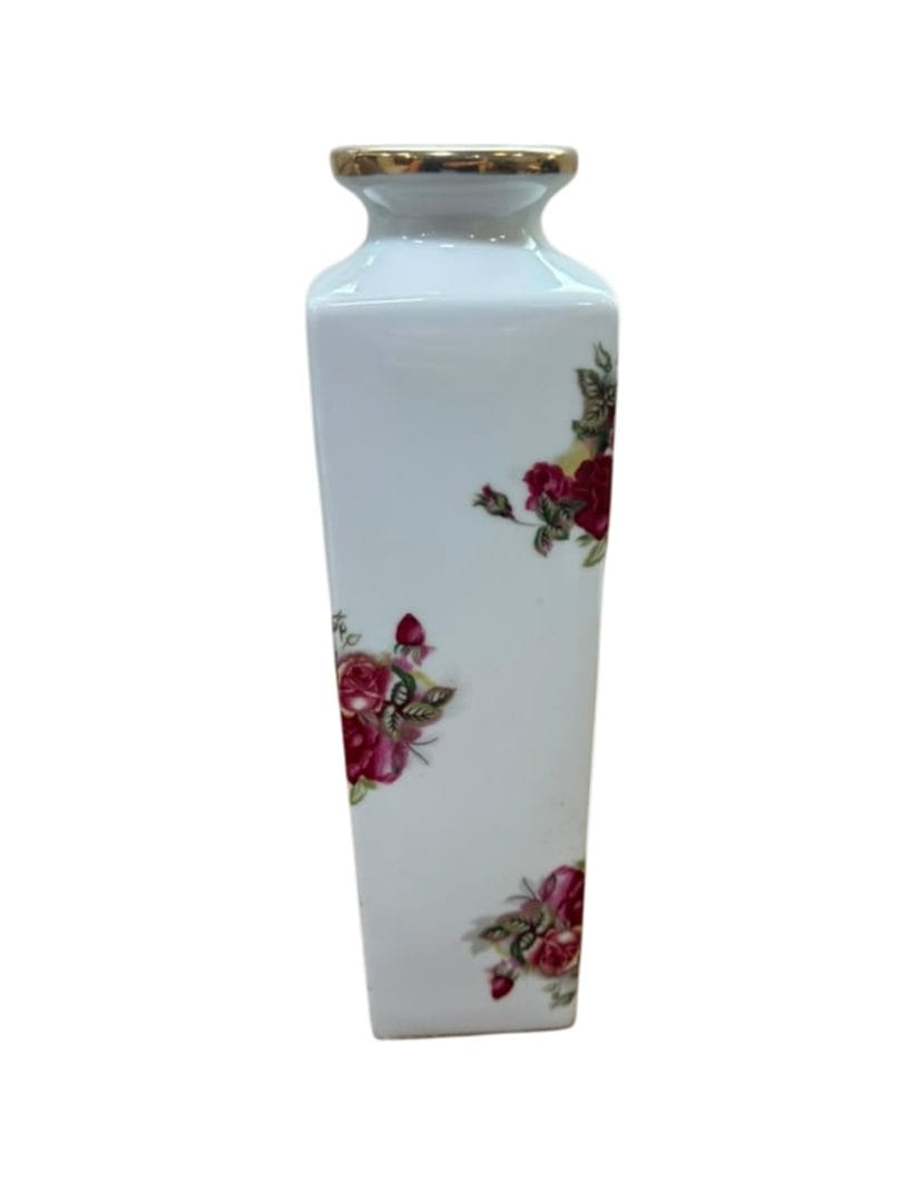 Florero de porcelana Tsuji con motivos florales y borde dorado - Imagen 2