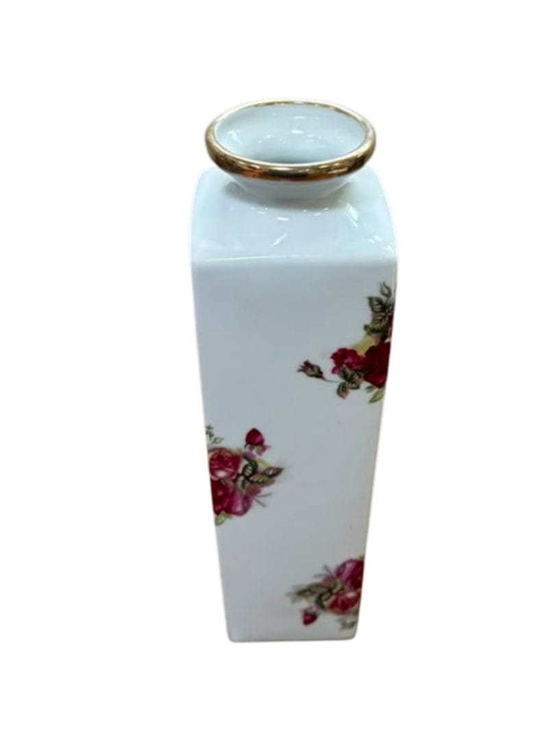 Florero de porcelana Tsuji con motivos florales y borde dorado - Imagen 3