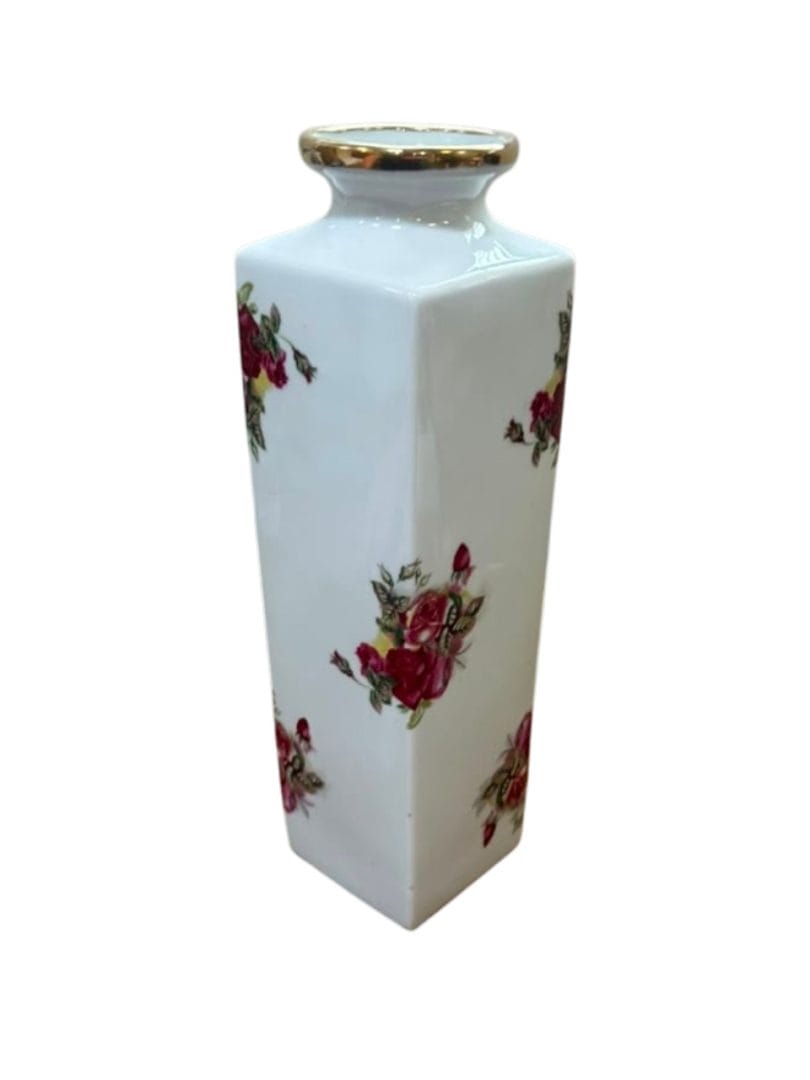 Florero de porcelana Tsuji con motivos florales y borde dorado - Imagen 4
