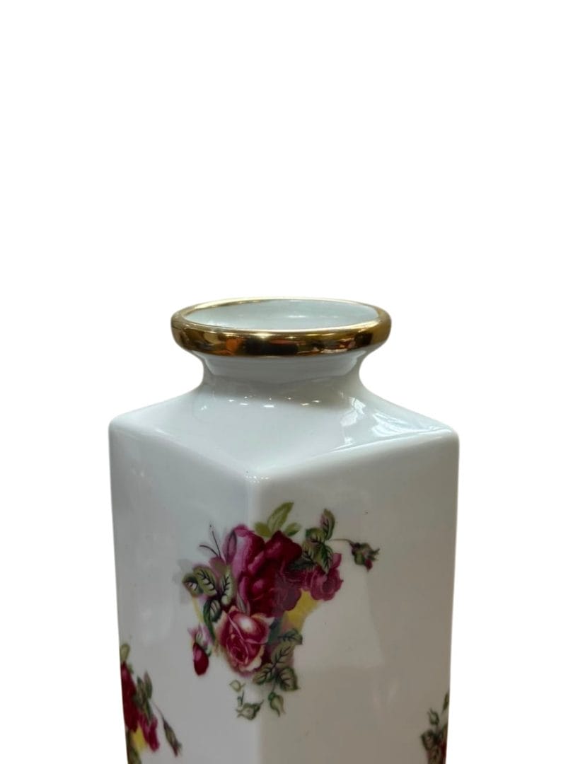 Florero de porcelana Tsuji con motivos florales y borde dorado - Imagen 5