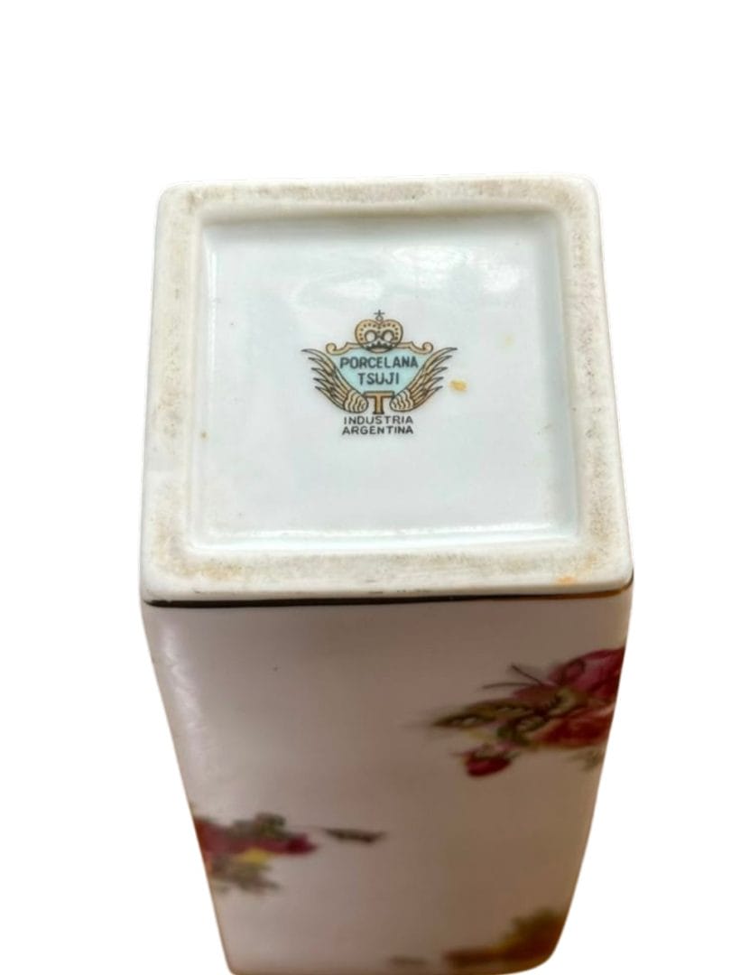 Florero de porcelana Tsuji con motivos florales y borde dorado - Imagen 6
