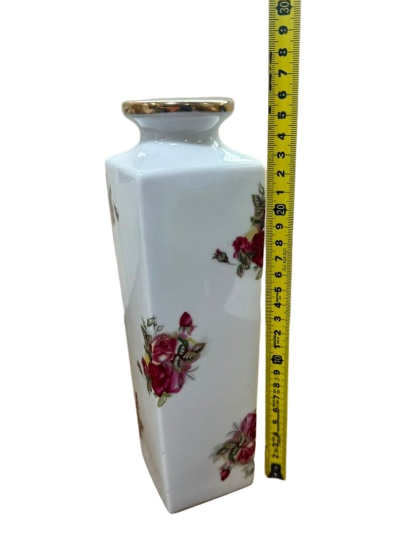 Florero de porcelana Tsuji con motivos florales y borde dorado - Imagen 7