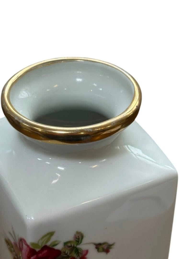 Florero de porcelana Tsuji con motivos florales y borde dorado - Imagen 8