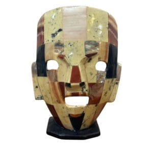 MÁSCARA / ESCULTURA DE ROSTRO EN PIEDRA TIPO MOSAICO PRECOLOMBINO CON BASE