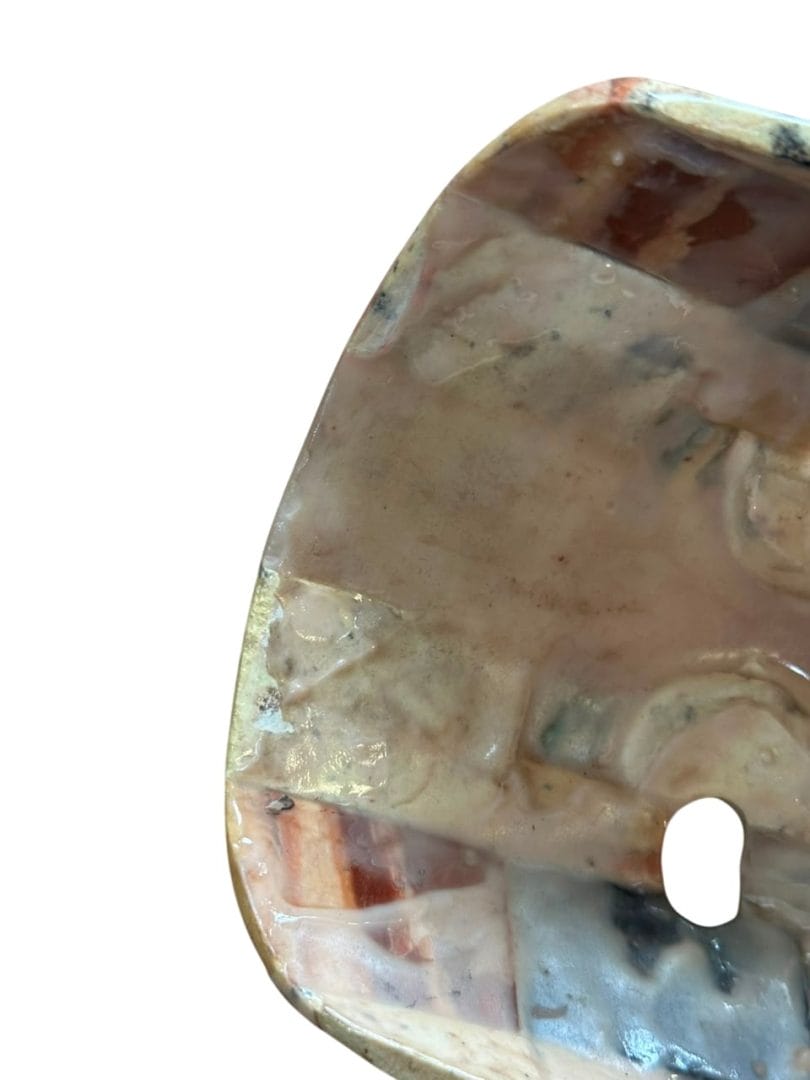 MÁSCARA / ESCULTURA DE ROSTRO EN PIEDRA TIPO MOSAICO PRECOLOMBINO CON BASE - Imagen 9