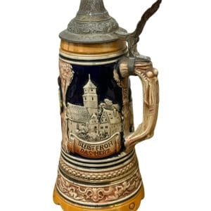 ANTIGUO PORRÓN CERVECERO DE CERÁMICA MUSICAL CON TAPA DE PELTRE