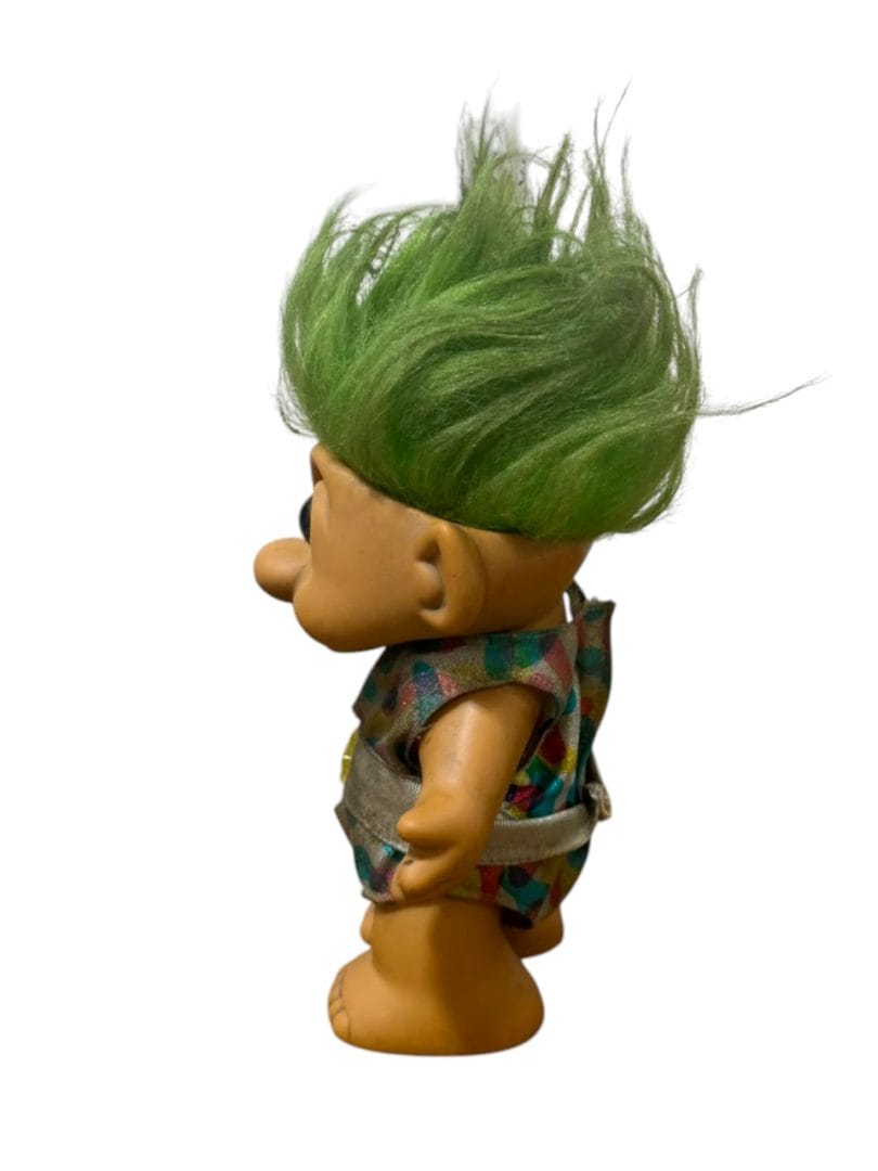 Muñeca vintage Troll - pelo verde y enterito estampado - Imagen 5