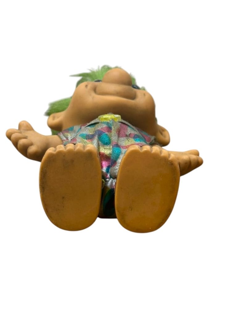 Muñeca vintage Troll - pelo verde y enterito estampado - Imagen 6