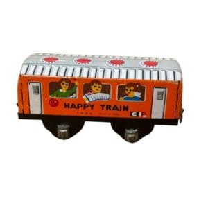 Vagón de tren de hojalata vintage Happy Train