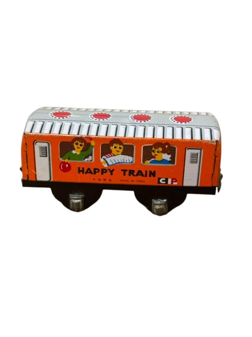 Vagón de tren de hojalata vintage Happy Train