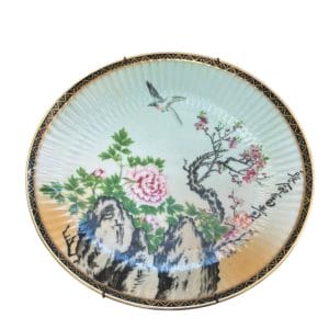 Plato decorativo de porcelana Tsuji diseño oriental con soporte