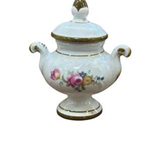 Antiguo jarron pequeño / azucarero de porcelana con tapa