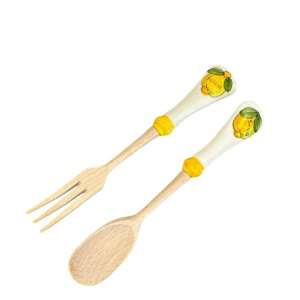 Set de cubiertos para servir de madera y cerámica Sicilia (Tenedor y cucharon)