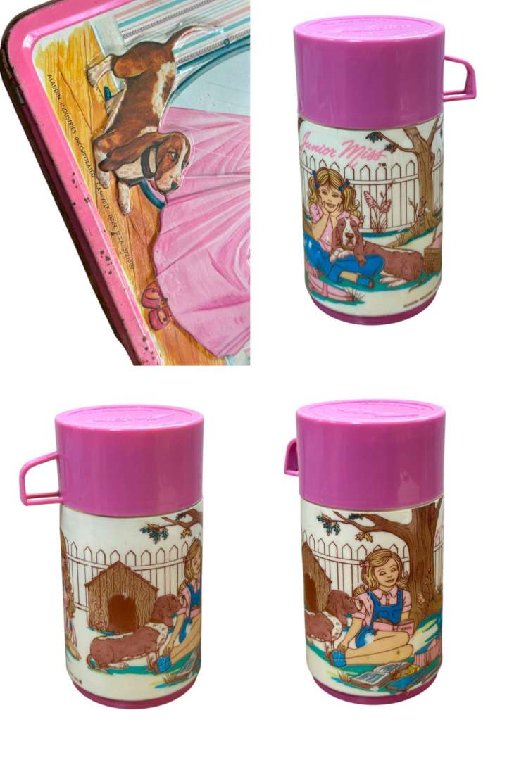 SET DE LONCHERA DE METAL Y TERMO VINTAGE "JUNIOR MISS" – ALADDIN (MADE IN USA) - Imagen 2