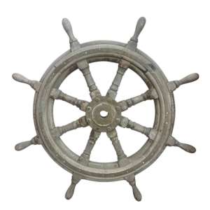 TIMÓN DE BARCO ANTIGUO DE MADERA Y HIERRO – PIEZA NAÚTICA MACIZA
