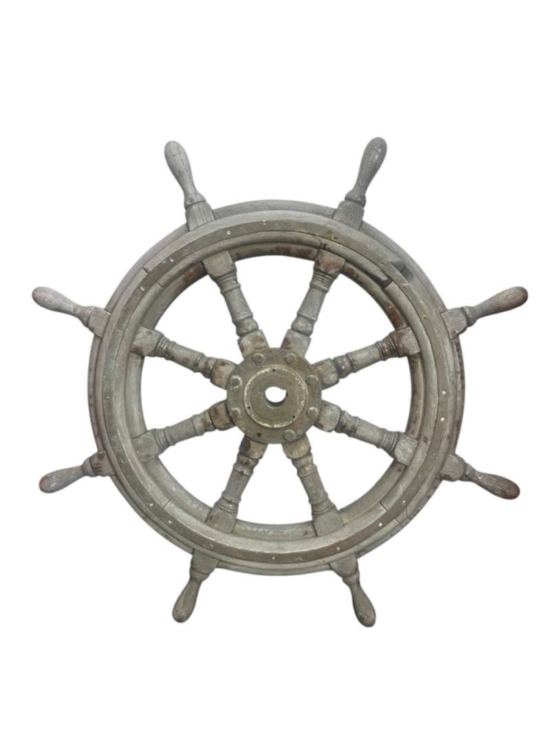 TIMÓN DE BARCO ANTIGUO DE MADERA Y HIERRO – PIEZA NAÚTICA MACIZA