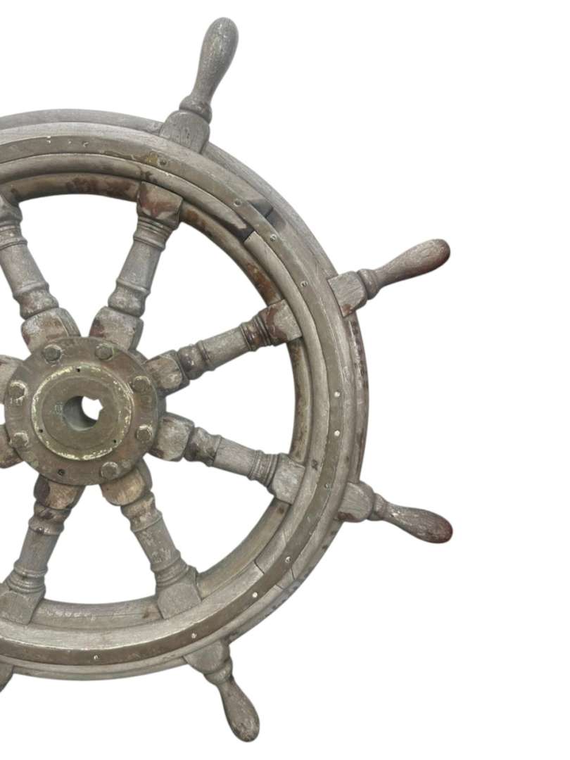 TIMÓN DE BARCO ANTIGUO DE MADERA Y HIERRO – PIEZA NAÚTICA MACIZA - Imagen 3