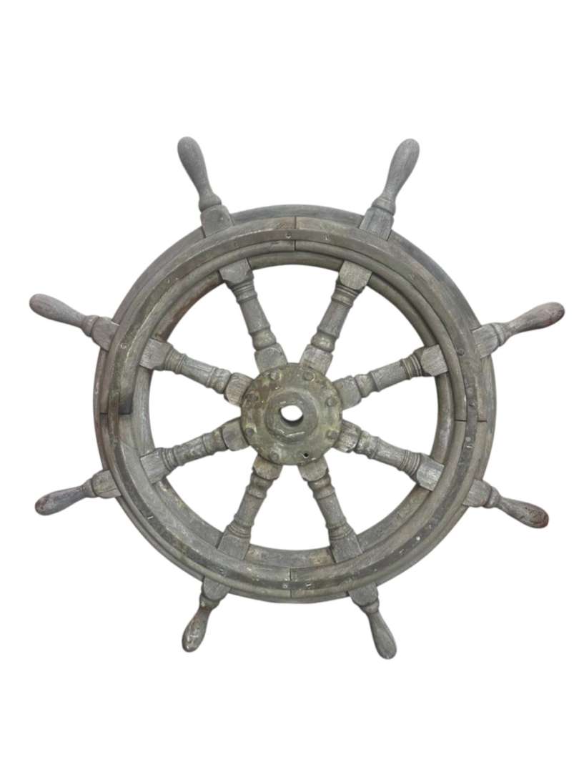 TIMÓN DE BARCO ANTIGUO DE MADERA Y HIERRO – PIEZA NAÚTICA MACIZA - Imagen 4