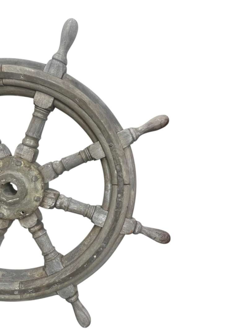 TIMÓN DE BARCO ANTIGUO DE MADERA Y HIERRO – PIEZA NAÚTICA MACIZA - Imagen 5