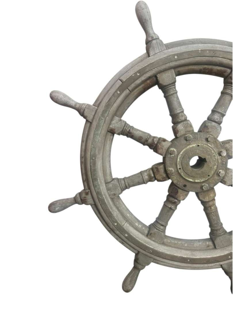 TIMÓN DE BARCO ANTIGUO DE MADERA Y HIERRO – PIEZA NAÚTICA MACIZA - Imagen 6