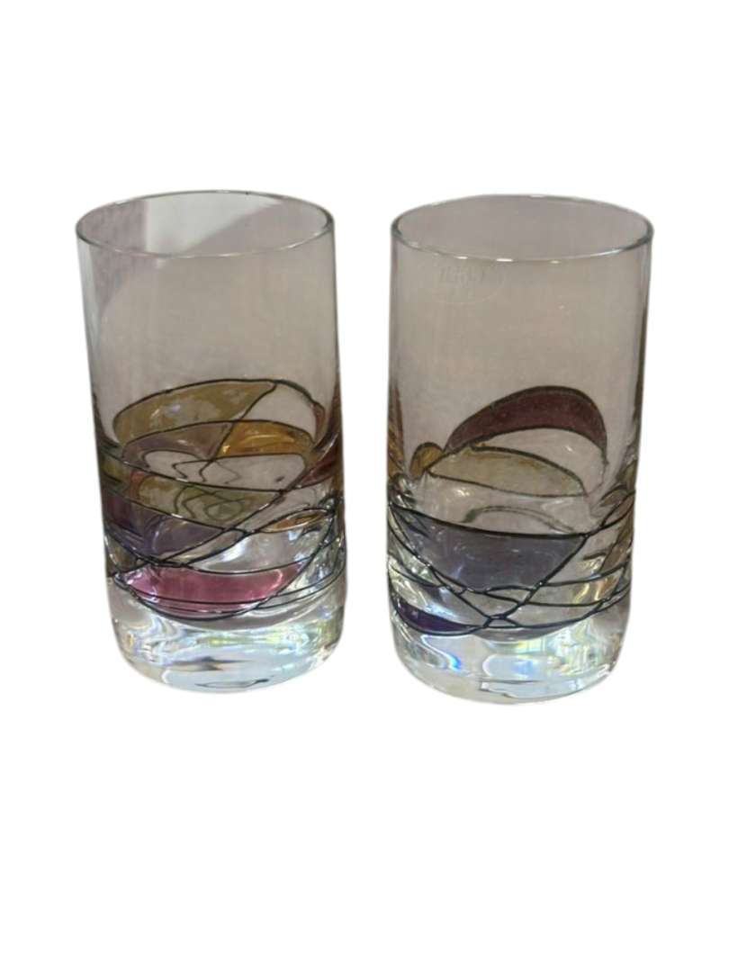 PAR DE SHOTS DE CRISTAL DECORADOS EN ORO – DISEÑO VITRAL VINTAGE - Imagen 2