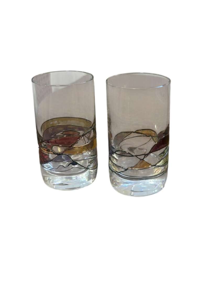 PAR DE SHOTS DE CRISTAL DECORADOS EN ORO – DISEÑO VITRAL VINTAGE - Imagen 3