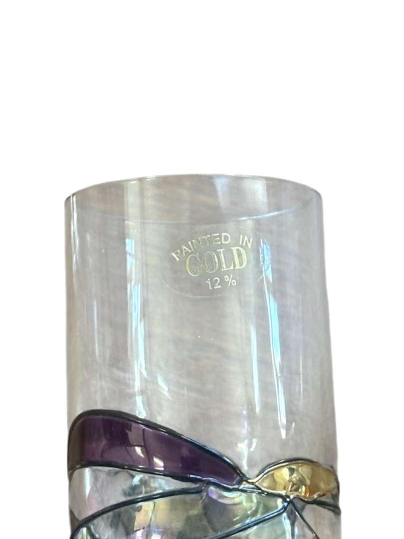 PAR DE SHOTS DE CRISTAL DECORADOS EN ORO – DISEÑO VITRAL VINTAGE - Imagen 5