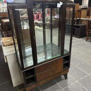 Mueble vitrina antiguo estilo art deco en madera y vidrio