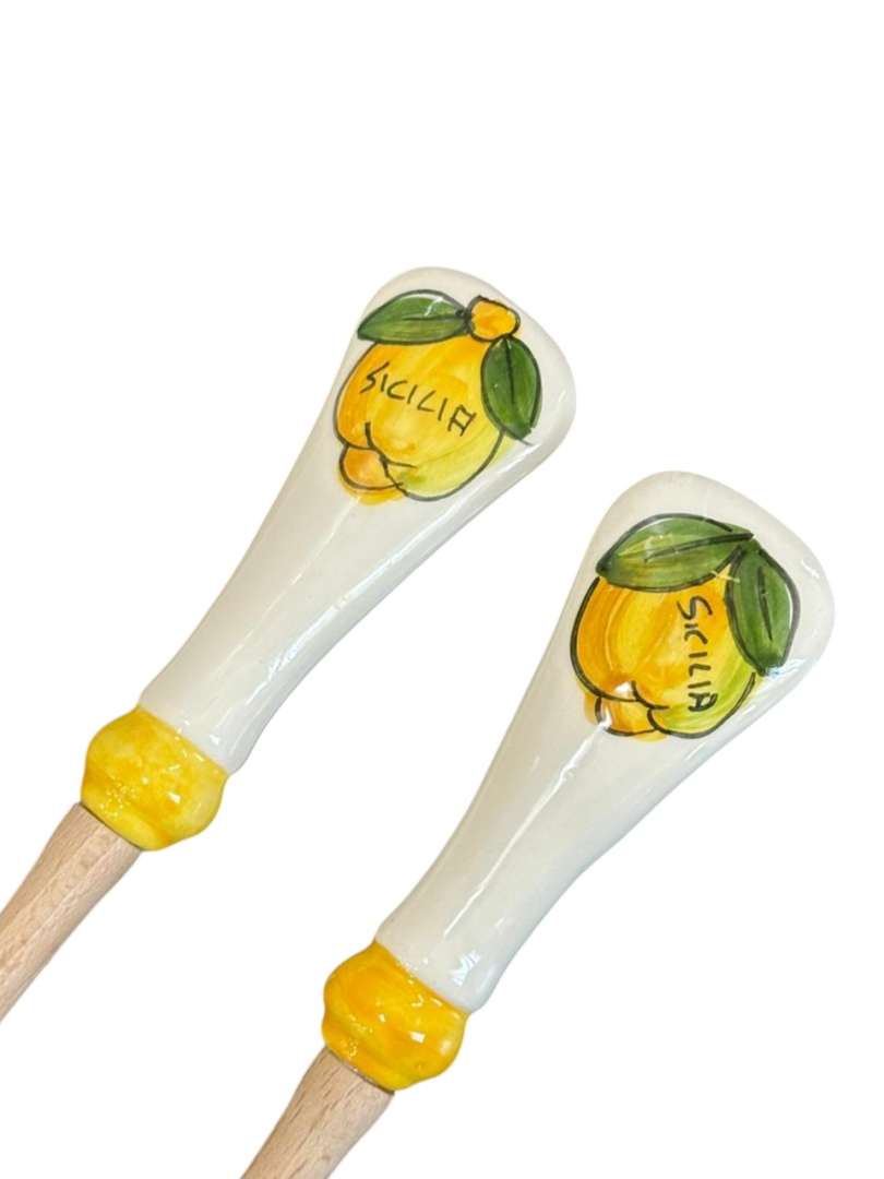 Set de cubiertos para servir de madera y cerámica Sicilia (Tenedor y cucharon) - Imagen 2